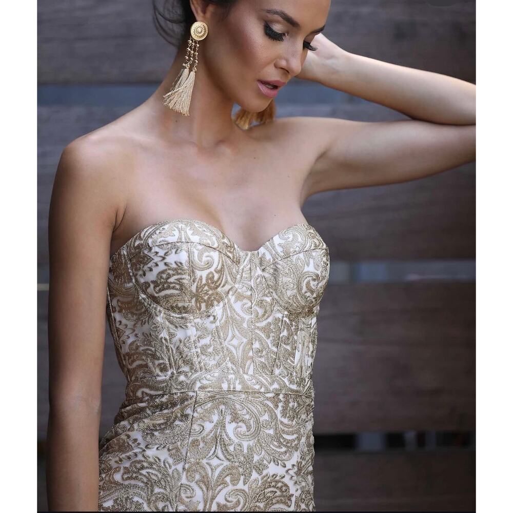 NWT Strapless Brocade Yasmine Dress Sweetheart Neckline | Fishtail Hem | Size 8 - Picture 2 of 8